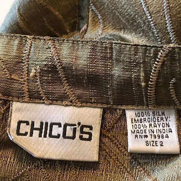 Vtg. Chico’s Gold Embroidered, Beaded Dupioni Silk Jkt/Topper Sz 12 Old Money - Picture 8 of 15
